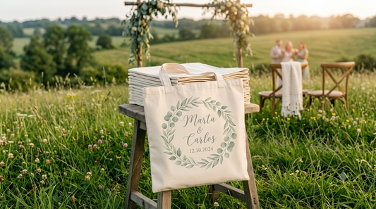 Tote bags personalizadas con diseño botánico para regalos de boda