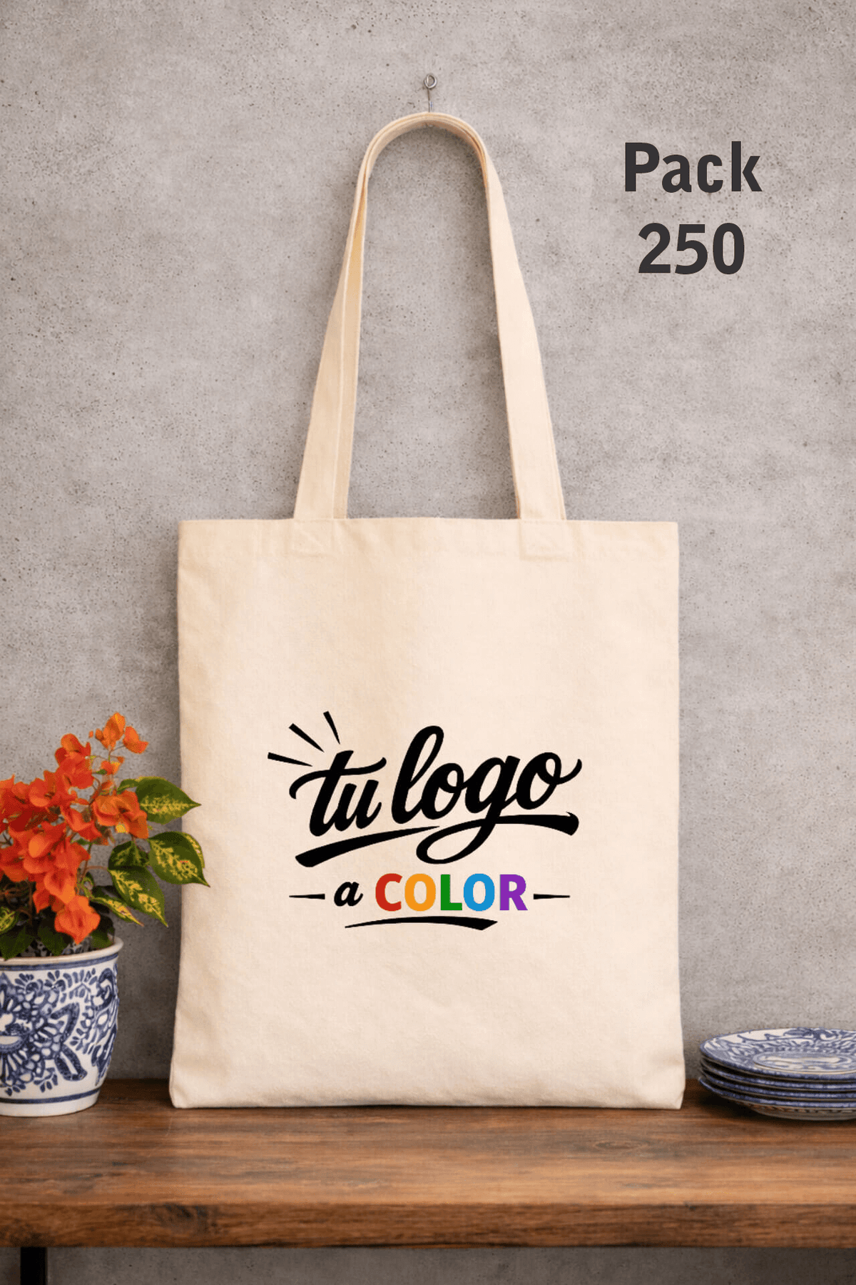 Bolsas de tela personalizadas pack 250 unidades a todo color para merchandising corporativo.