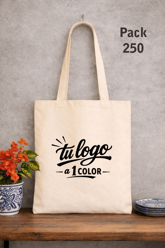 Bolsas de algodón personalizadas pack 250 unidades impresión económica a 1 color